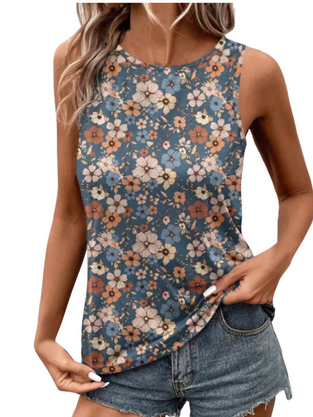 NWOT SHEIN Blue Floral Tank -Size Large